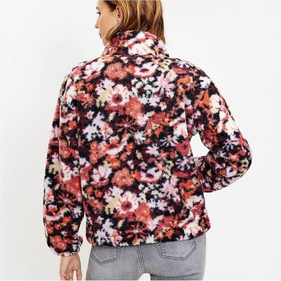 Loft Sherpa Floral Snap Collar Pullover Sweater Size Medium - Picture 10 of 10